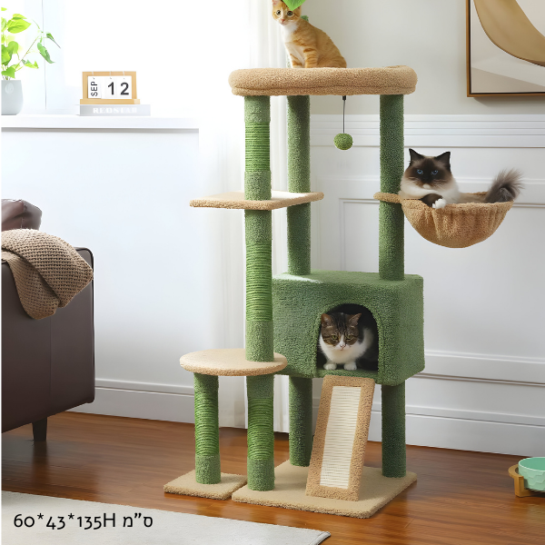 מתקן גירוד לחתול 60X43X135H ס"מ - ירוק קקטוס