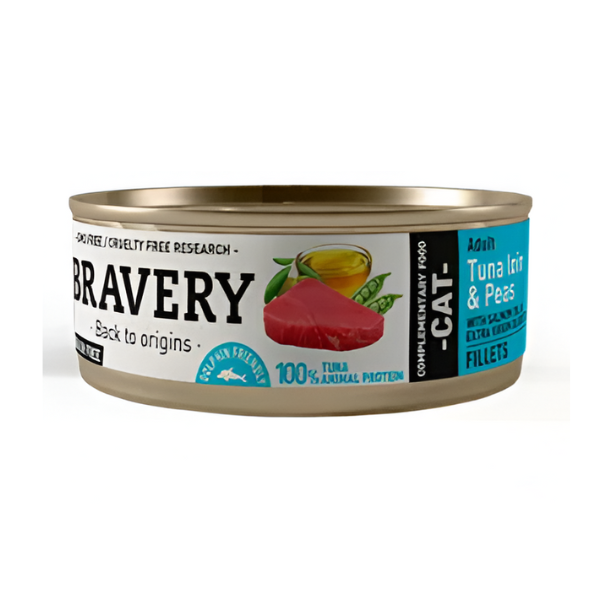 מעדן שימורים לחתול BRAVERY 70 גר' בטעם טונה ואפונה - קטופיה ישראל | מזון וציוד לחתולים Catopia