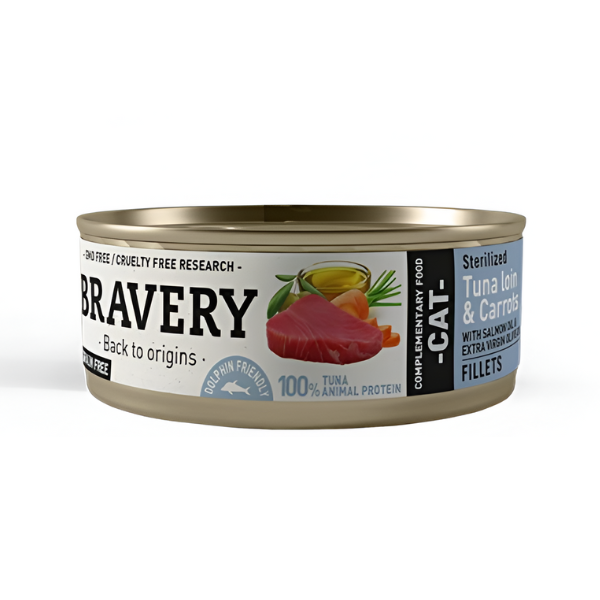 מעדן שימורים לחתול BRAVERY 70 גר' בטעם טונה וגזר - קטופיה ישראל | מזון וציוד לחתולים Catopia