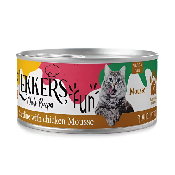 LEKKERS מעדן שימורים לחתולים 185 גר' בטעם סרדינים ועוף