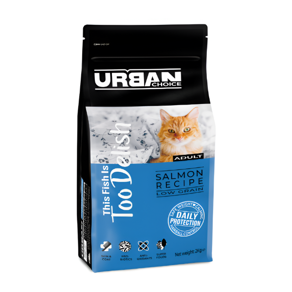 מזון יבש לחתול URBAN CHOICE סלמון בוגר 2 ק"ג - קטופיה ישראל | מזון וציוד לחתולים Catopia