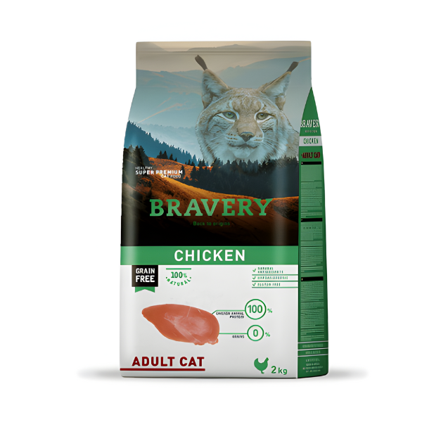 מזון יבש לחתול BRAVERY עוף 2 ק"ג - קטופיה ישראל | מזון וציוד לחתולים Catopia