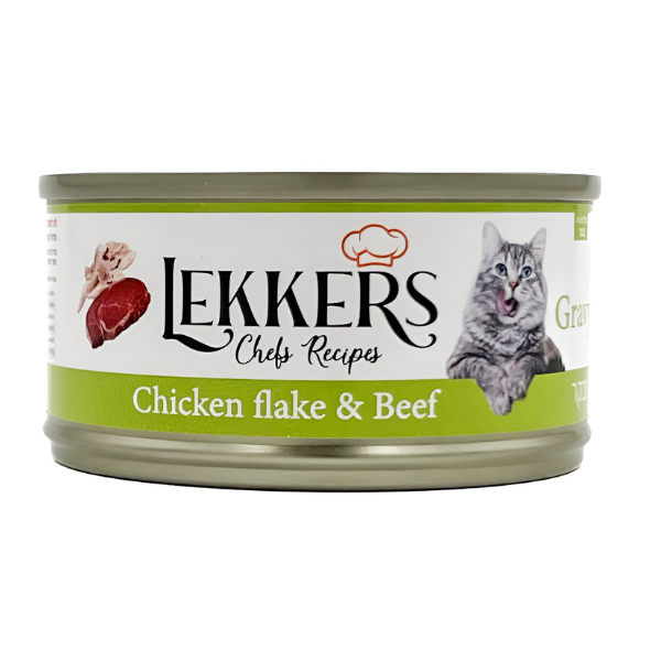 מעדן שימורים לחתול LEKKERS פתיתי עוף ובקר - קטופיה ישראל | מזון וציוד לחתולים Catopia