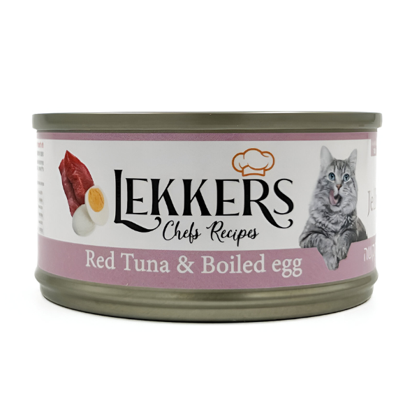 מעדן שימורים לחתול LEKKERS טונה אדומה וביצה קשה - קטופיה ישראל | מזון וציוד לחתולים Catopia