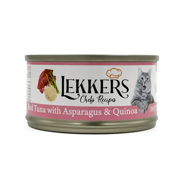 מעדן שימורים לחתול LEKKERS טונה אדומה אספרגוס וקינואה - קטופיה ישראל | מזון וציוד לחתולים Catopia