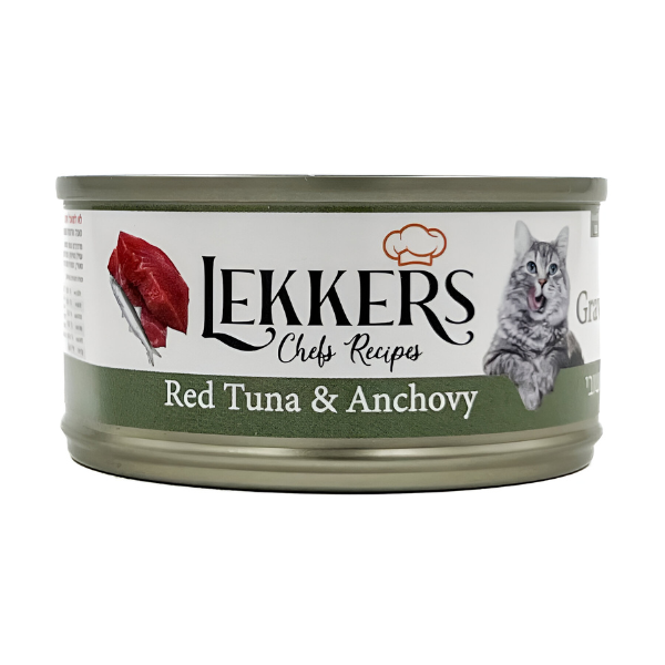 מעדן שימורים לחתול LEKKERS טונה אדומה ואנשובי - קטופיה ישראל | מזון וציוד לחתולים Catopia