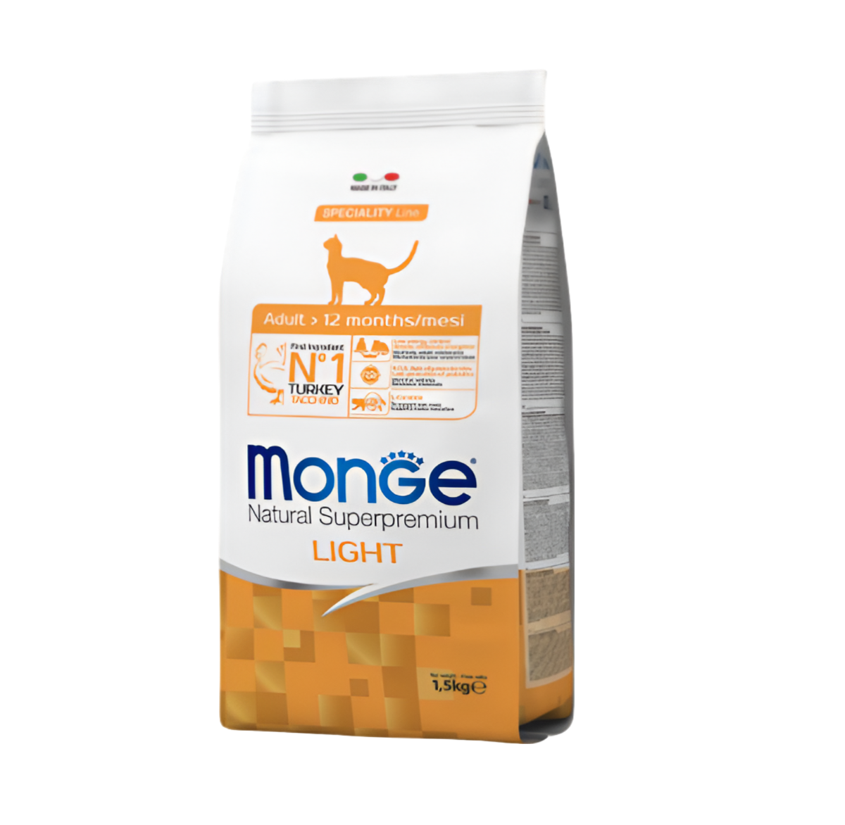 אוכל יבש לחתול הודו לייט MONGE מונג' 1.5 ק"ג - קטופיה ישראל | מזון וציוד לחתולים Catopia