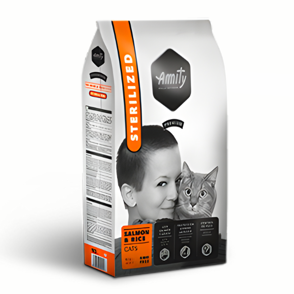 אוכל לחתול AMITY STERELIZED סלמון ואורז - קטופיה ישראל | מזון וציוד לחתולים Catopia