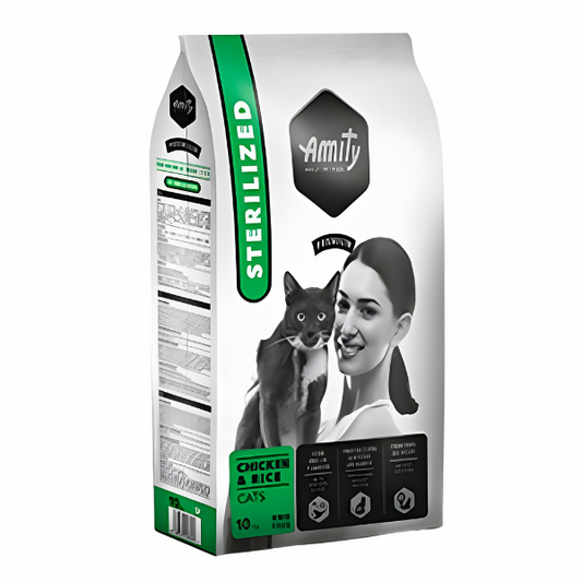 אוכל לחתול AMITY STERELIZED עוף ואורז - קטופיה ישראל | מזון וציוד לחתולים Catopia