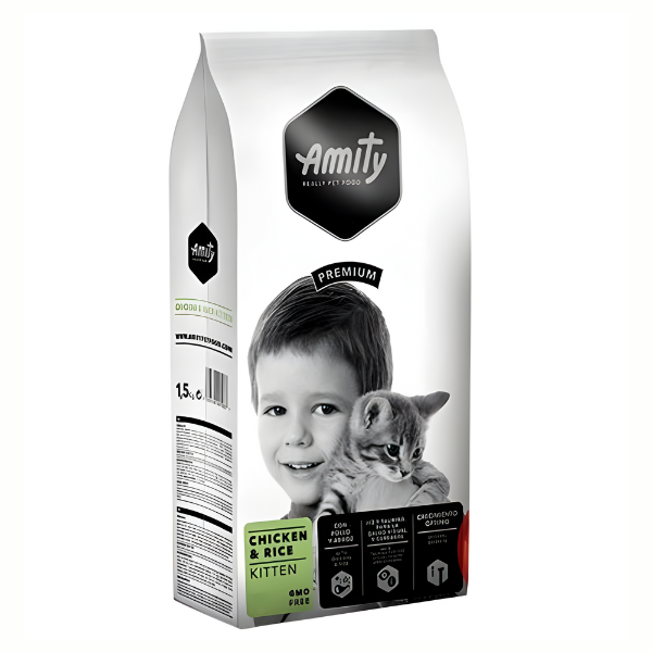 אוכל לגורי חתולים AMITY PREMIUM עוף ואורז - קטופיה ישראל | מזון וציוד לחתולים Catopia