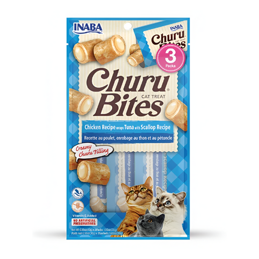 חטיף צ'ורו בייטס לחתול CHURU עוף וצדפות - קטופיה ישראל | מזון וציוד לחתולים Catopia