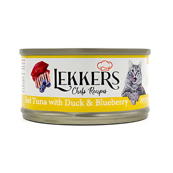 מעדן שימורים לחתול LEKKERS טונה אדומה, ברווז ואוכמניות - קטופיה ישראל | מזון וציוד לחתולים Catopia