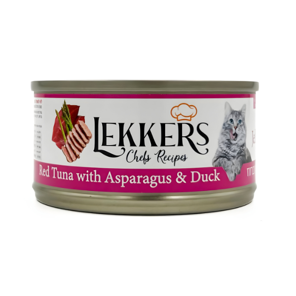 מעדן שימורים לחתול LEKKERS טונה אדומה אספרגוס וברוווז - קטופיה ישראל | מזון וציוד לחתולים Catopia