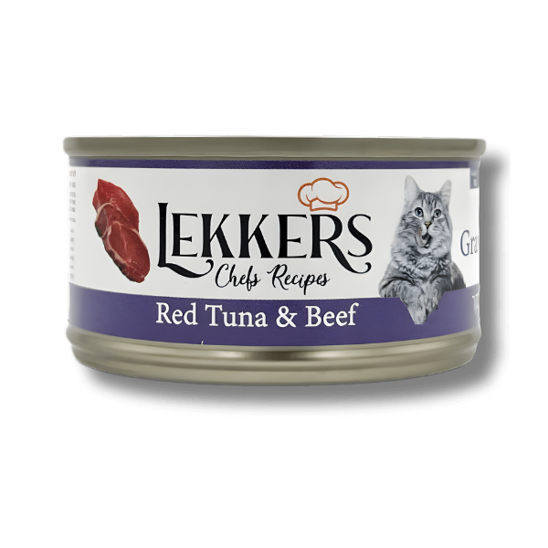מעדן שימורים לחתול LEKKERS טונה אדומה ובקר - קטופיה ישראל | מזון וציוד לחתולים Catopia