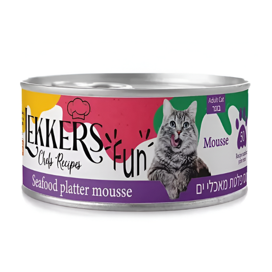 LEKKERS מעדן שימורים לחתולים 185 גר' בטעם פירות ים