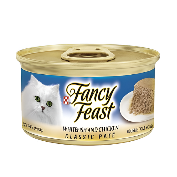 פנסי פיסט FANCY FEAST לחתול דג לבן ועוף במרקם פטה