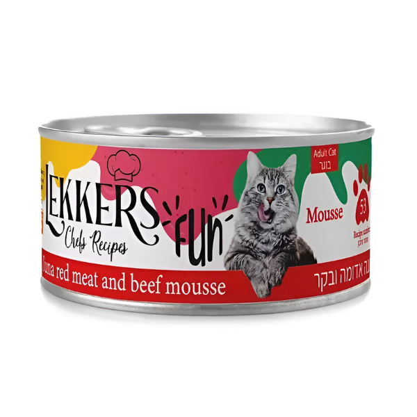 LEKKERS מעדן שימורים לחתולים 185 גר' בטעם טונה אדומה ובקר